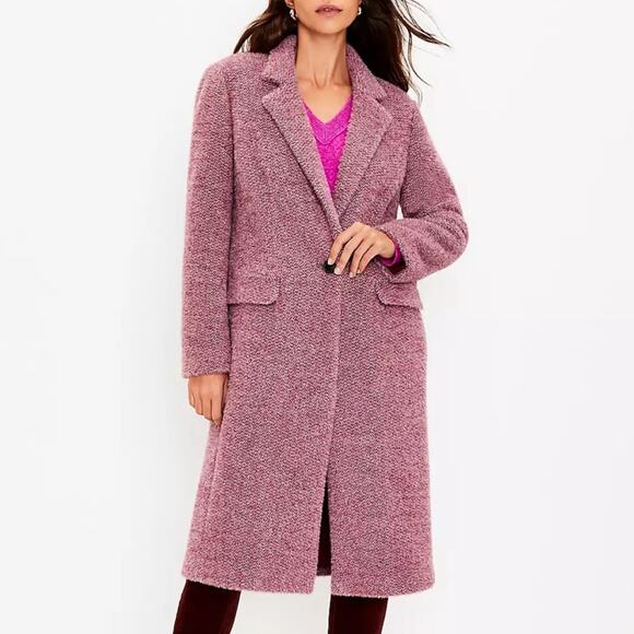 NWT Loft Pink Cozy Herringbone Coat Size M - Picture 1 of 9